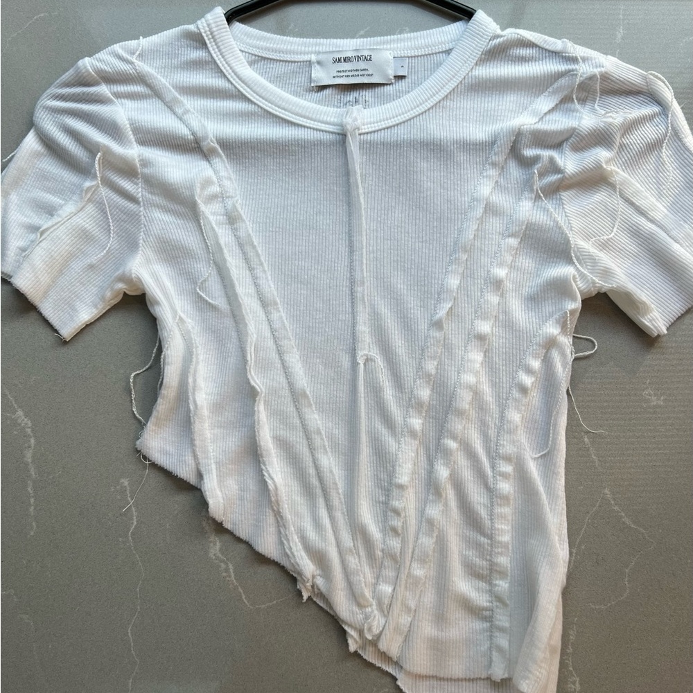 Sami Miro Asymmetrical Short Sleeve White Tee